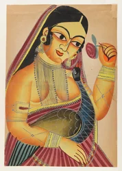 Goddess Lakshmi with a Rose and a Peacock